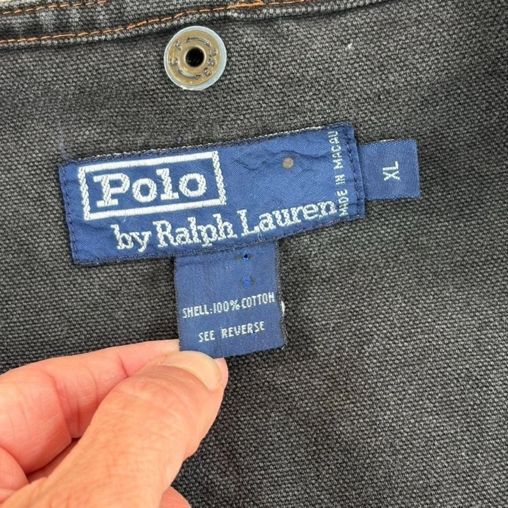 Vintage 90s 80s Polo Ralph Lauren Hunting Utility Vest in Charcoal Denim Men XL
